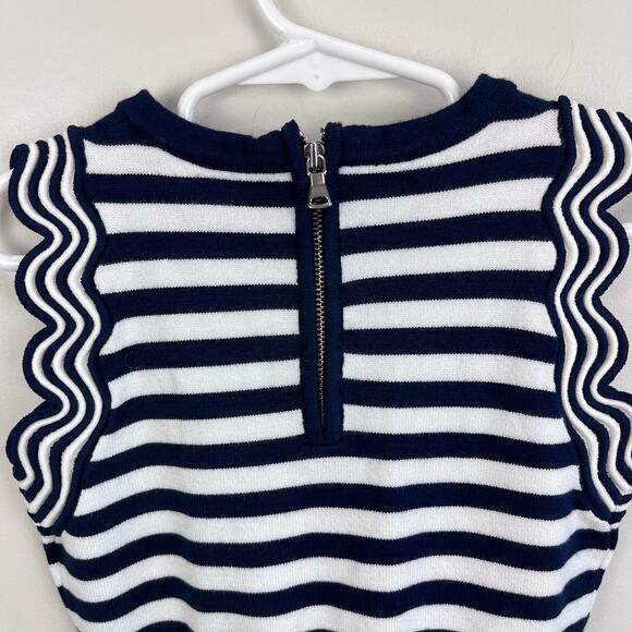 Milly Mini Textured Wave Flare Dress Navy Blue Stripes 7/8 NWT - Picture 8 of 10